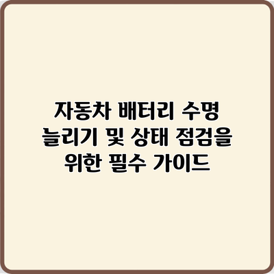 자동차 배터리 수명 늘리기 및 상태 점검을 위한 필수 가이드