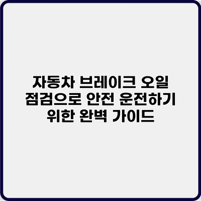 자동차 브레이크 오일 점검으로 안전 운전하기 위한 완벽 가이드